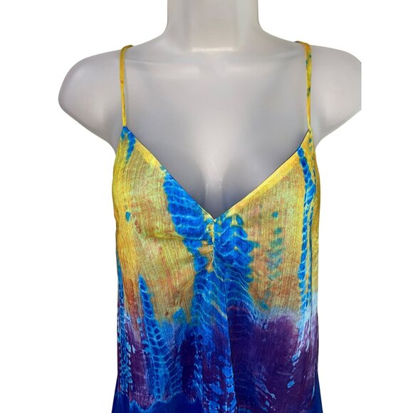 Betsey Johnson Multicolor Blue Yellow Tie-Dye Midi Dress 8 Polyester Womens Back - Picture 7 of 11